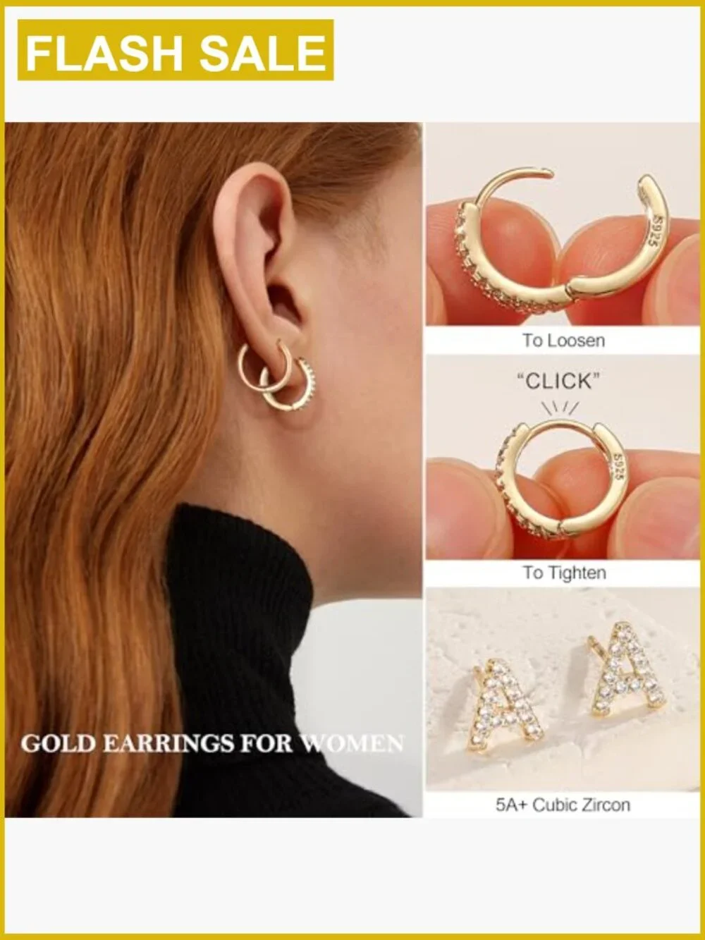 3 Pair Hypoallergenic Earring Set for Women Girls - Hoop CZ Initial Studs -
